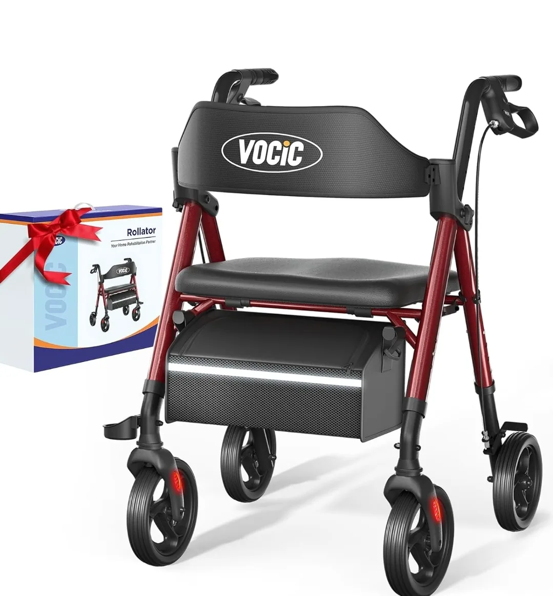 VOCIC Rollator Walker with Seat & 8" Wheels - Adjustable Height thumbnail
