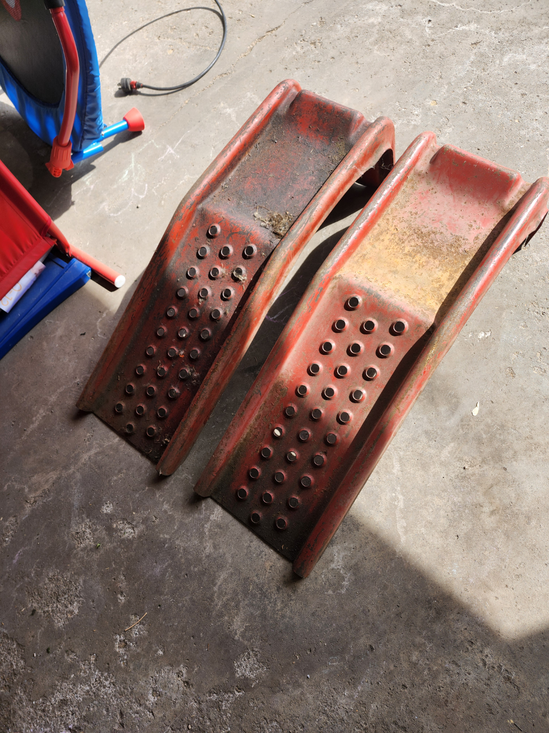 Pair of Used Red Metal Vehicle Ramps - photo 2