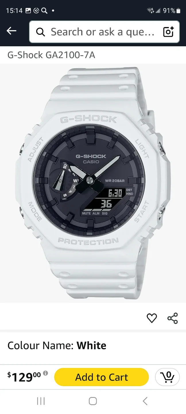 G-Shock Casio GA2100-7A White Analog-Digital Watch image indicator(4)