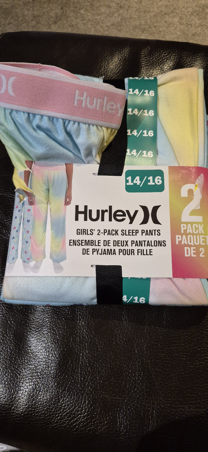Hurley Girls' 2-Pack Sleep Pants Size 14/16