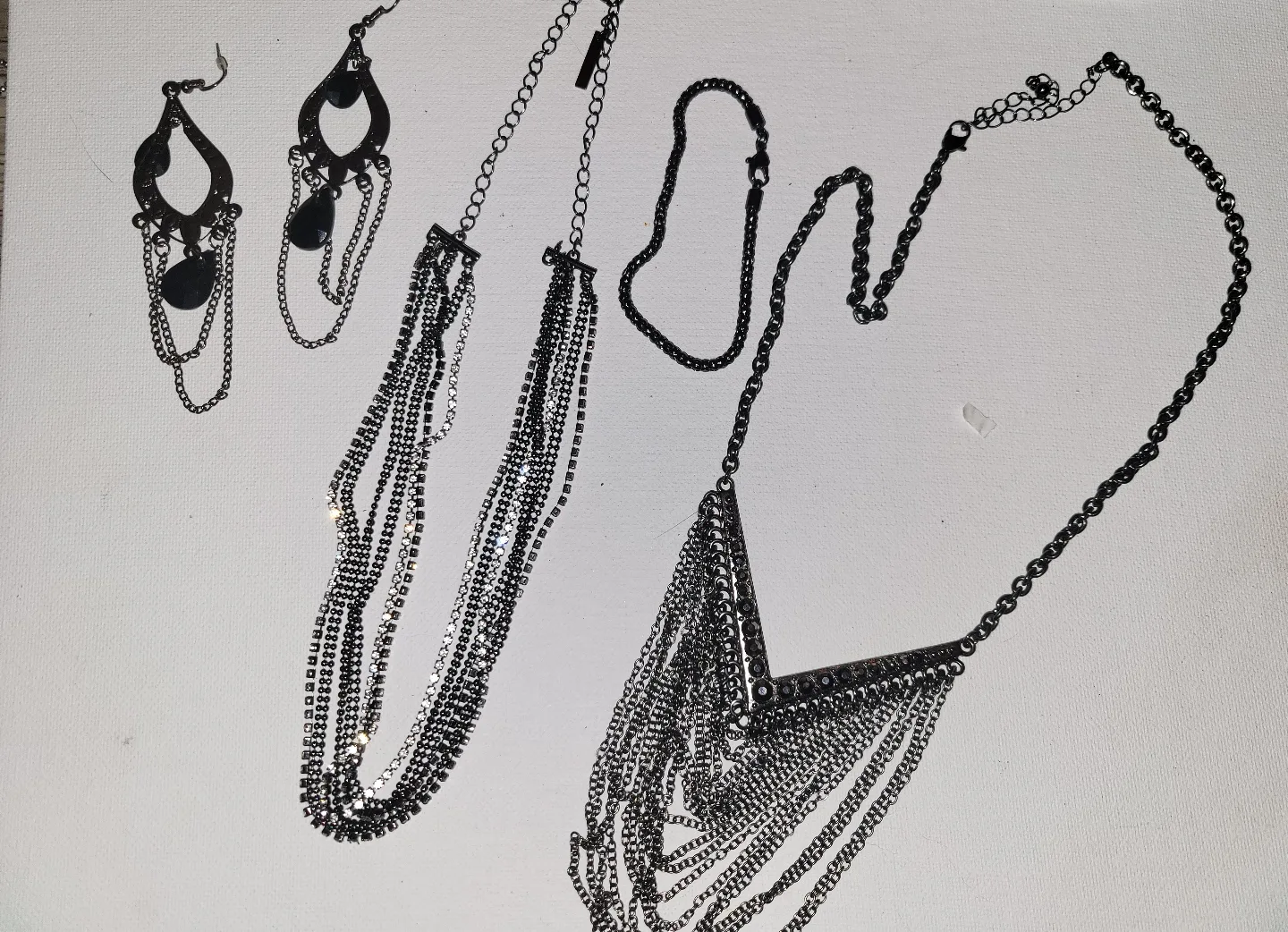 Gunmetal Grey Statement Necklace Set thumbnail