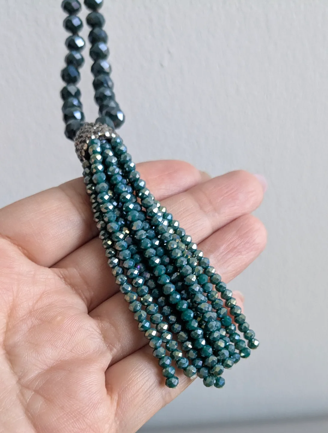 🏒FREE NEW LONG Dark Teal Crystal Beaded Tassel Turkush Necklace image indicator(2)