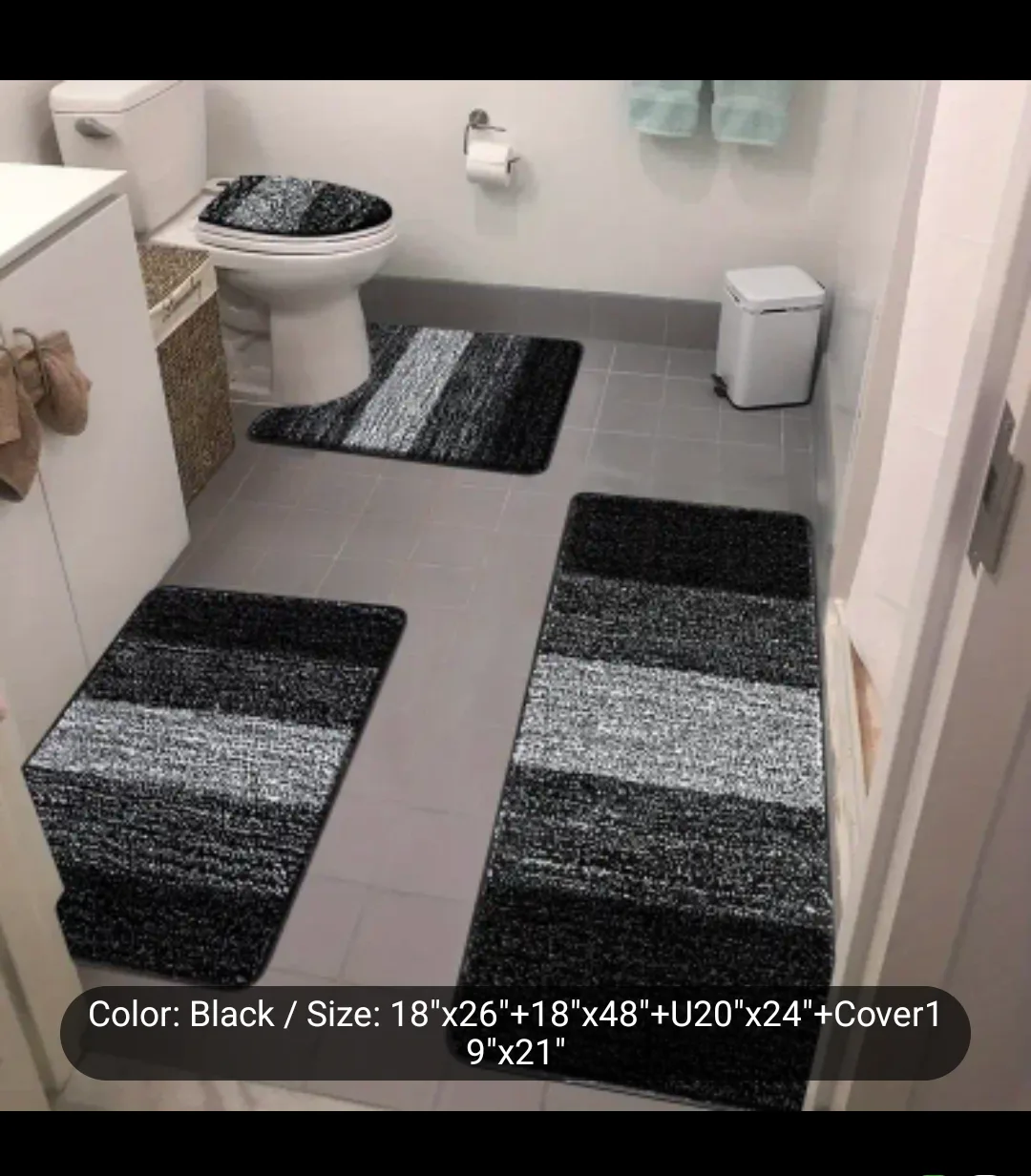 Bathroom Rug Set - 3-Piece Black and Grey thumbnail