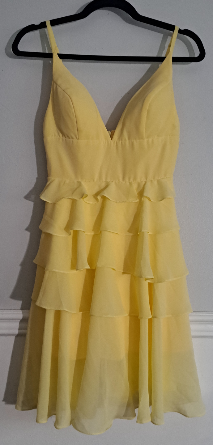 Brand New Beautiful JJ House Yellow Tiered Prom Dress, Size XS/S