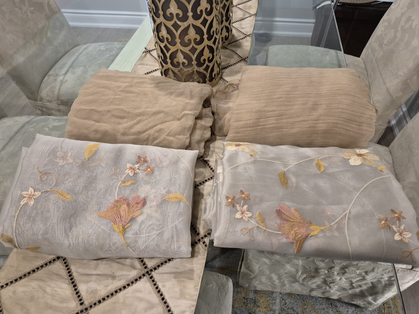 Elegant Sheer Curtains with Valance - Floral Embroidered Design - photo 4