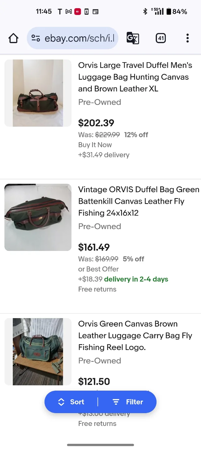 Orvis company Vintage Green Canvas & Leather Duffel Bag image indicator(2)