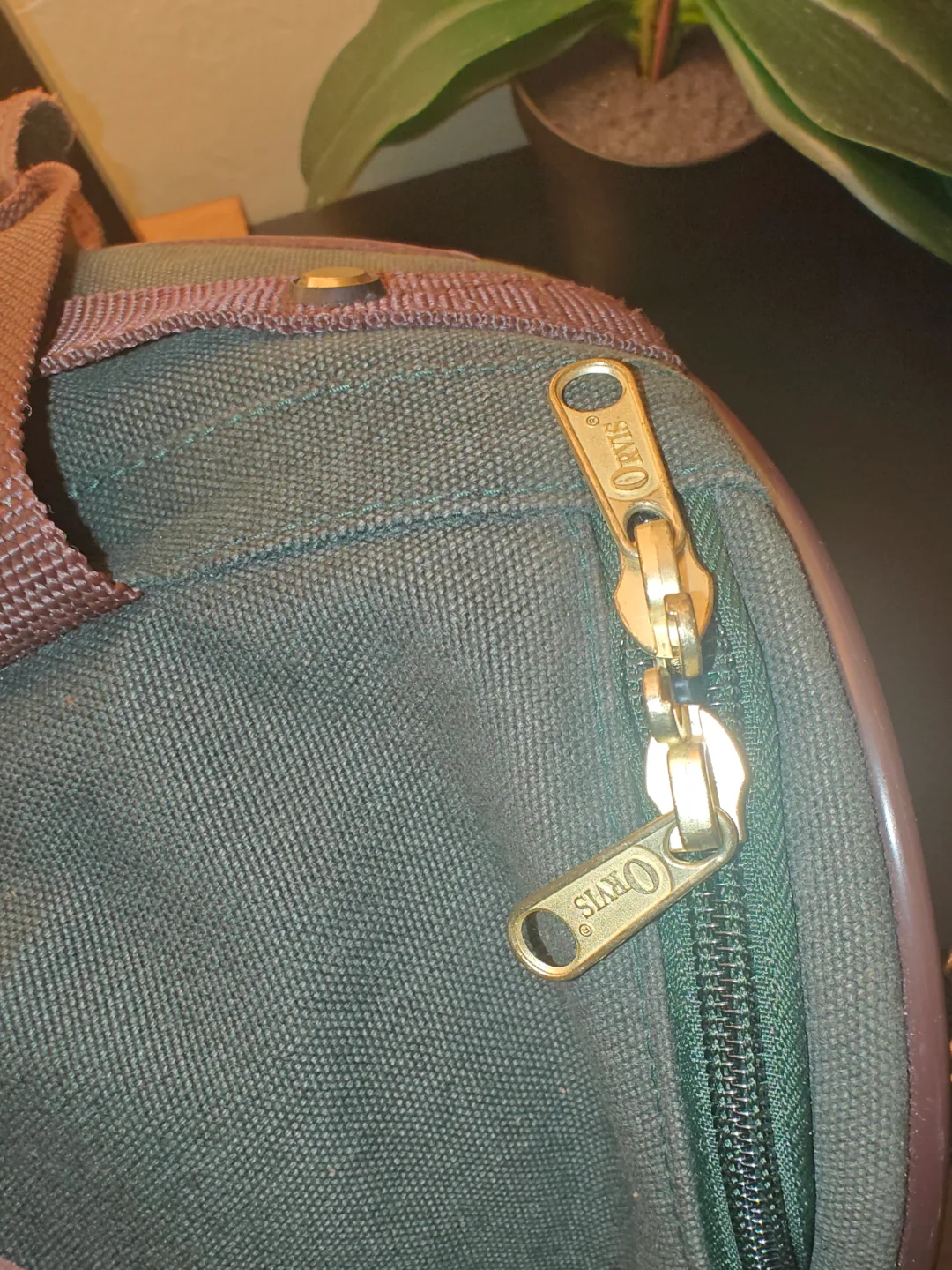 Orvis company Vintage Green Canvas & Leather Duffel Bag image indicator(6)