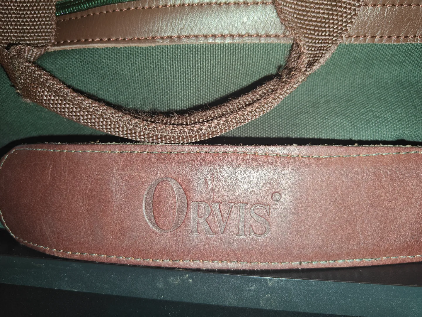 Orvis company Vintage Green Canvas & Leather Duffel Bag image indicator(8)
