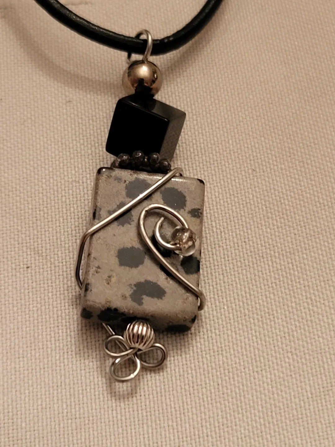 Unique Dalmatian Jasper and Onyx Pendant Necklace thumbnail