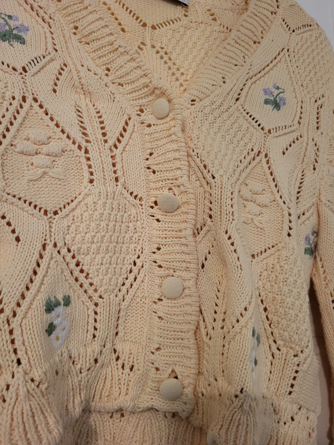 ❣️ Zara Light Yellow Knit Cardigan Floral Embroidery Medium image indicator(7)
