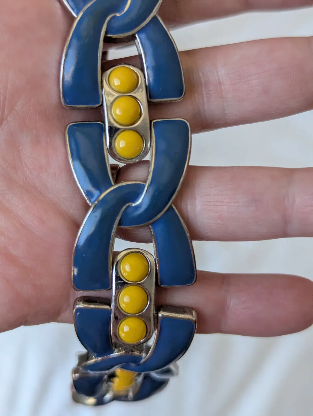 Vintage Banana Republic Blue enamel & Yellow glass Bracelet thumbnail