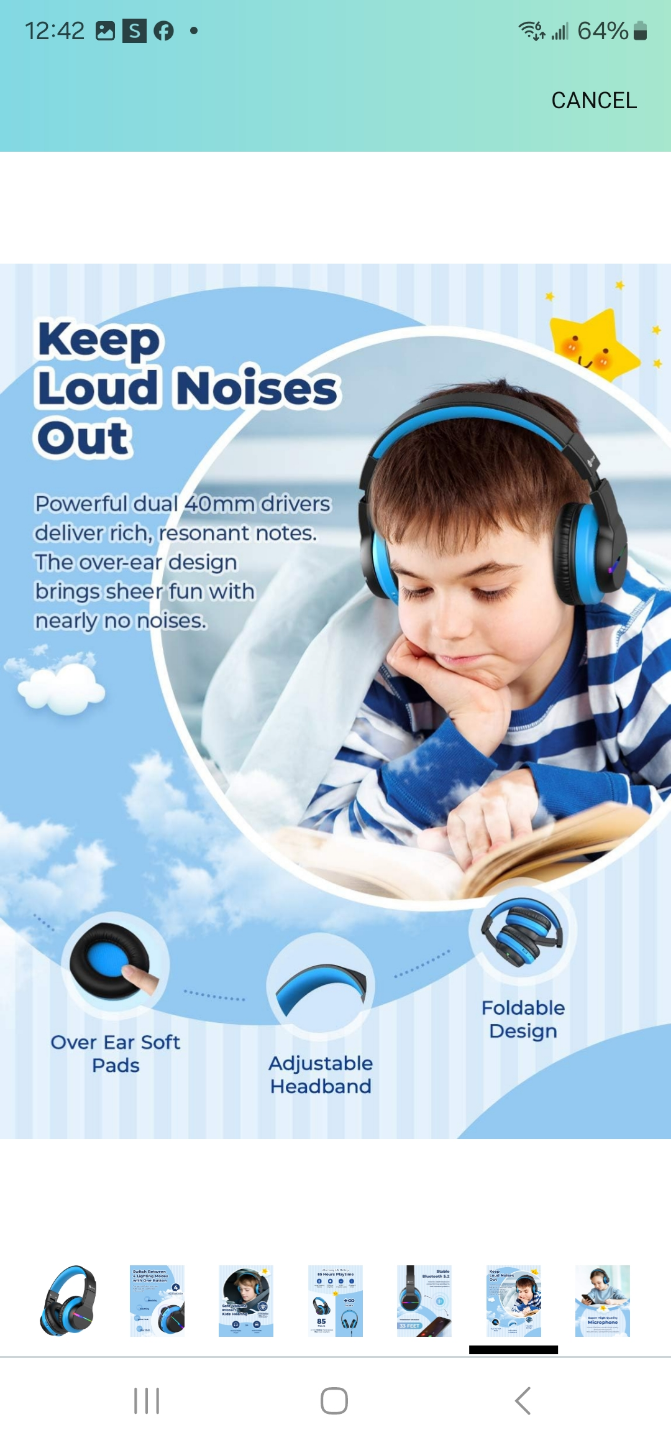 iClever BTH12 Kids Bluetooth Headphones - Blue - photo 2