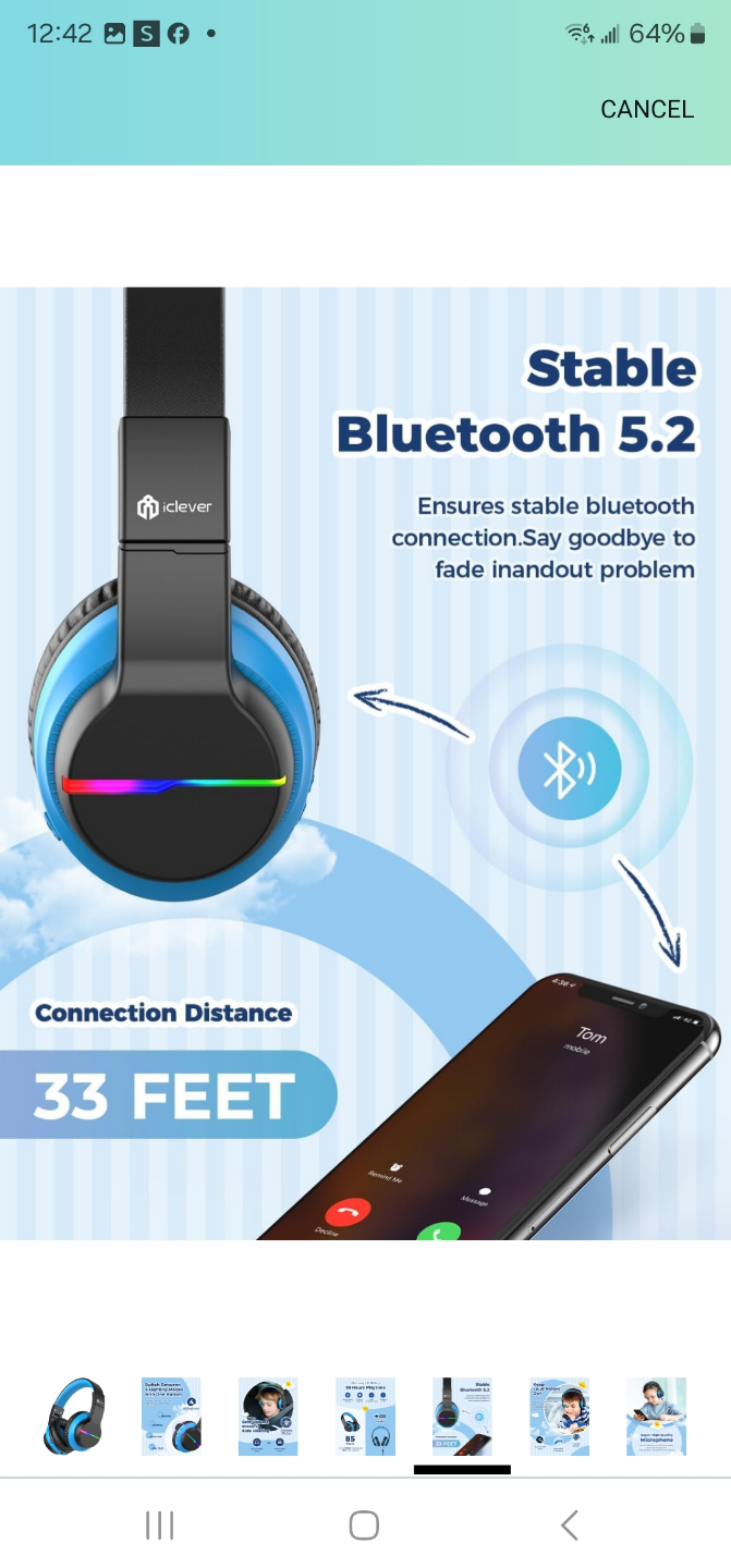 iClever BTH12 Kids Bluetooth Headphones - Blue - photo 5