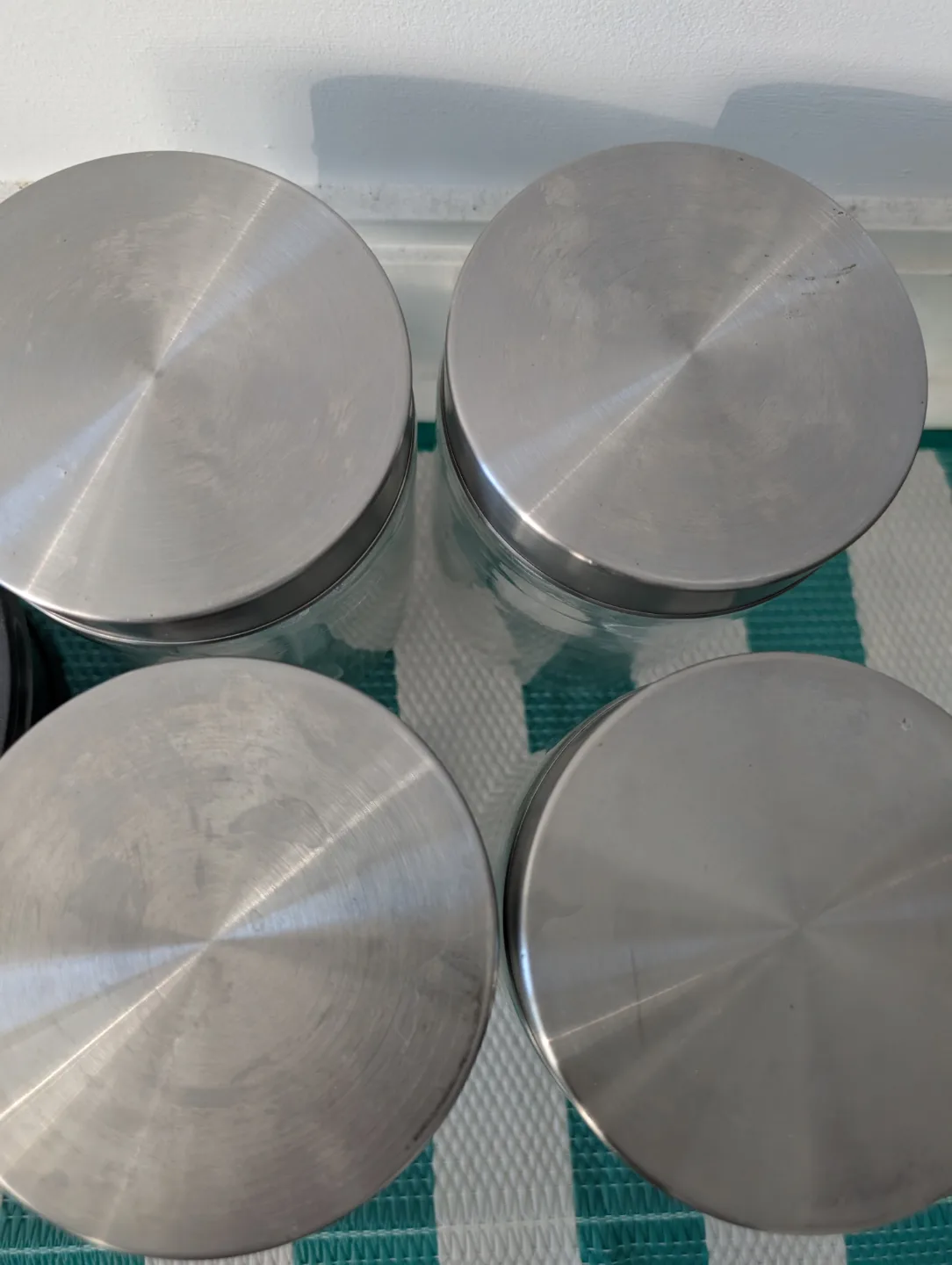 Set of Four Glass Canisters with Metal Lids thumbnail