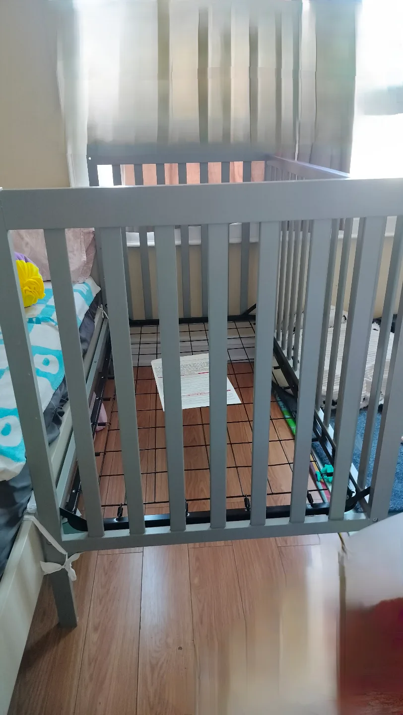 Baby Crib and Mattress Set - Grey Frame, Cloud Print Mattress thumbnail
