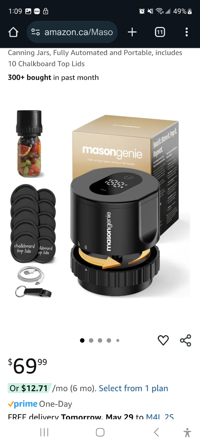 Mason Genie Canning Jar Sealer with 10 Chalkboard Lids thumbnail
