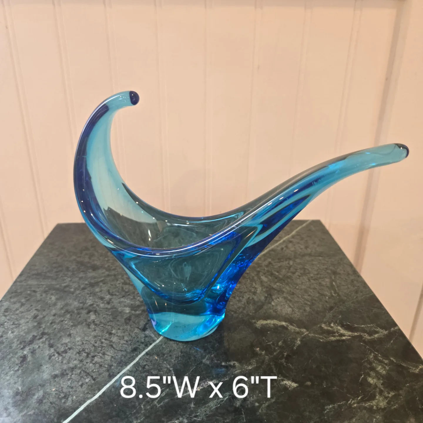 Signed MCM Chalet Lorraine Blue 2 Point Glass Sculpture thumbnail