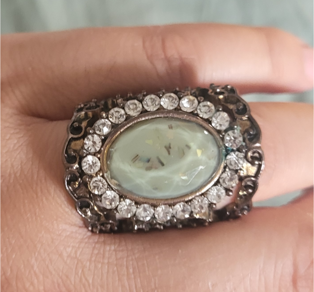 Statement Ring with Large Oval Stone and Crystal Accents - photo 3