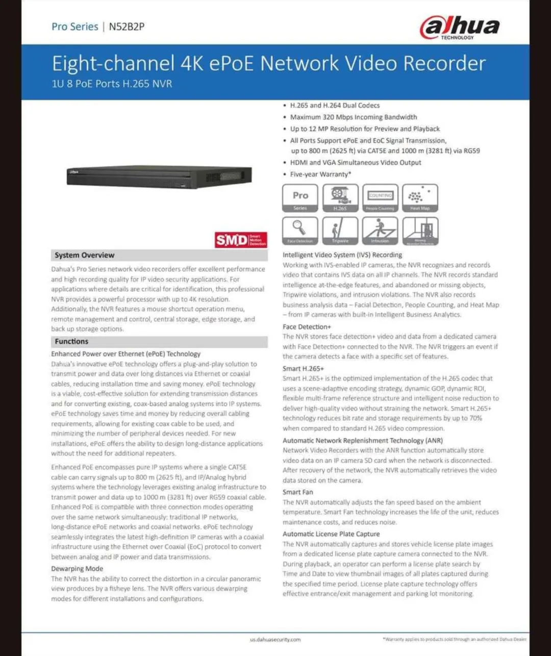 Dahua 8 Channel Network Video Recorder 2TB Hard Drive. image indicator(3)