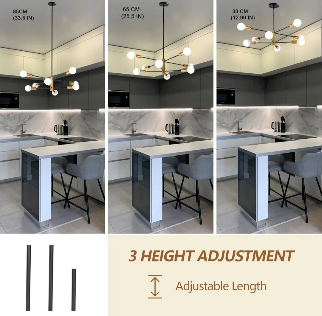 8-Light Sputnik Chandelier, Black and Gold, Height Adjustable image indicator(2)