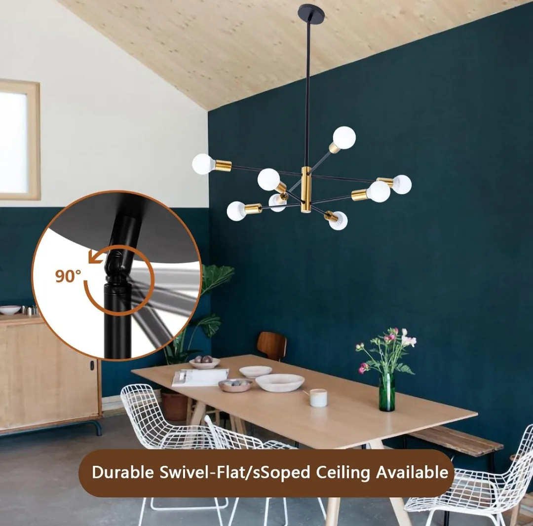 8-Light Sputnik Chandelier, Black and Gold, Height Adjustable image indicator(5)