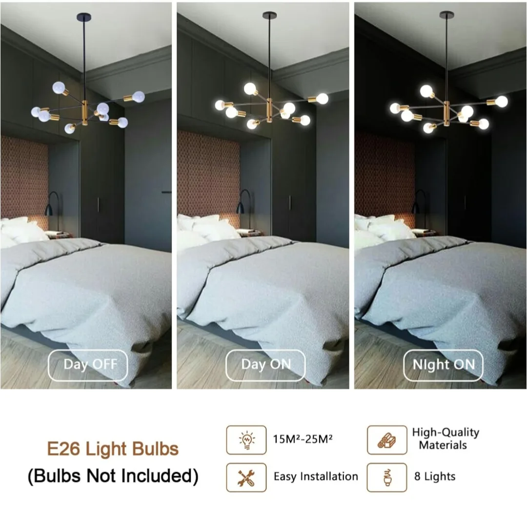 8-Light Sputnik Chandelier, Black and Gold, Height Adjustable image indicator(6)