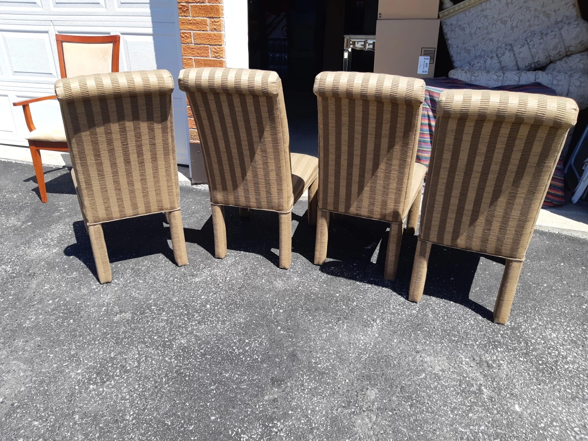Set of Four Beige and Brown Striped Dining Chairs - photo 5