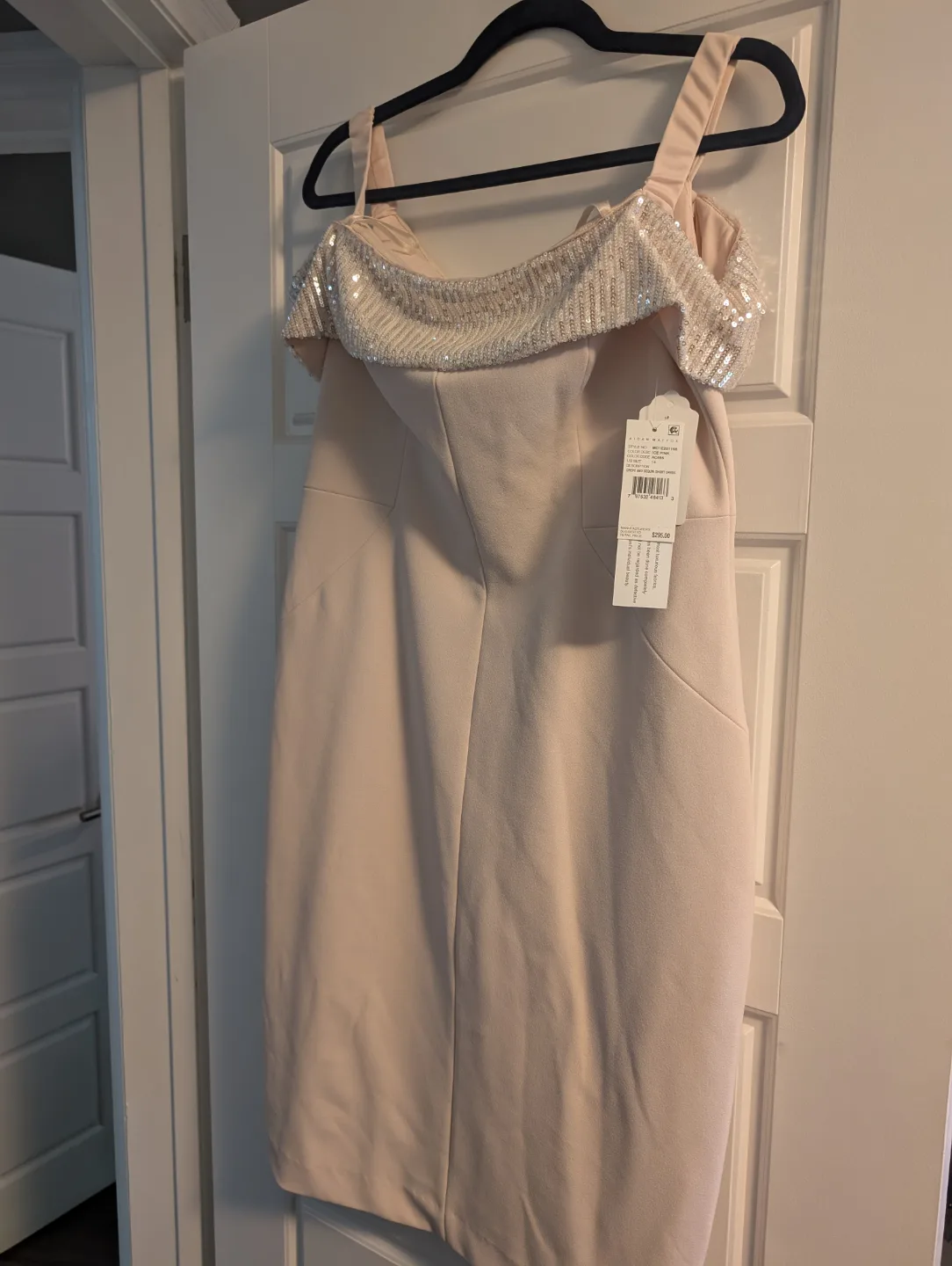 Aidan Mattox Crepe and Sequin Short Dress, Size 14, Ice Pink thumbnail