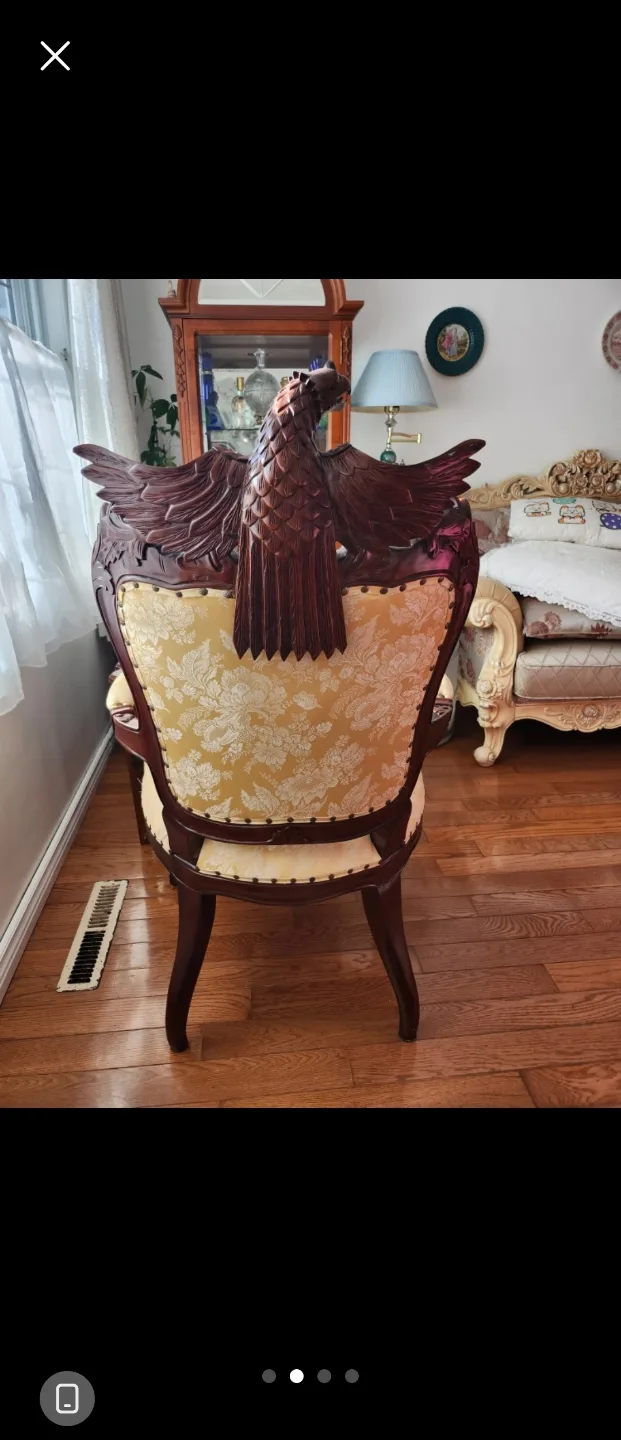 Ornate Carved Wood Armchair with Eagle Top image indicator(3)
