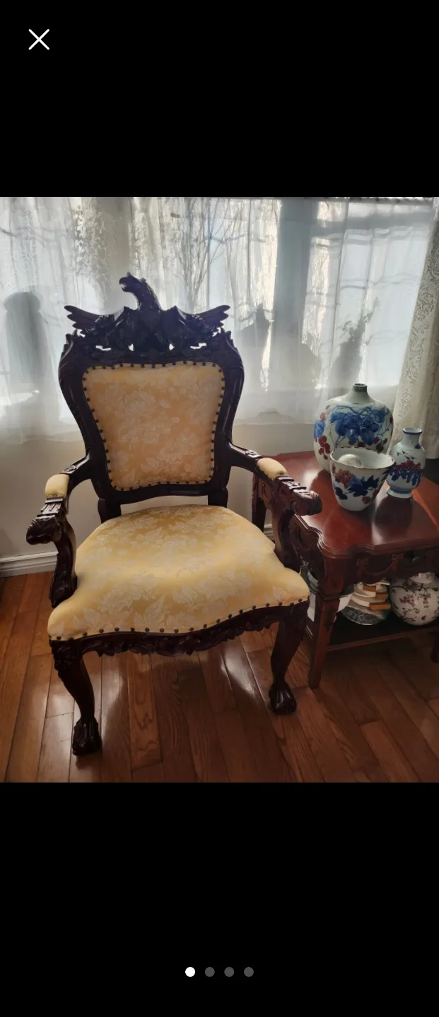 Ornate Carved Wood Armchair with Eagle Top image indicator(4)