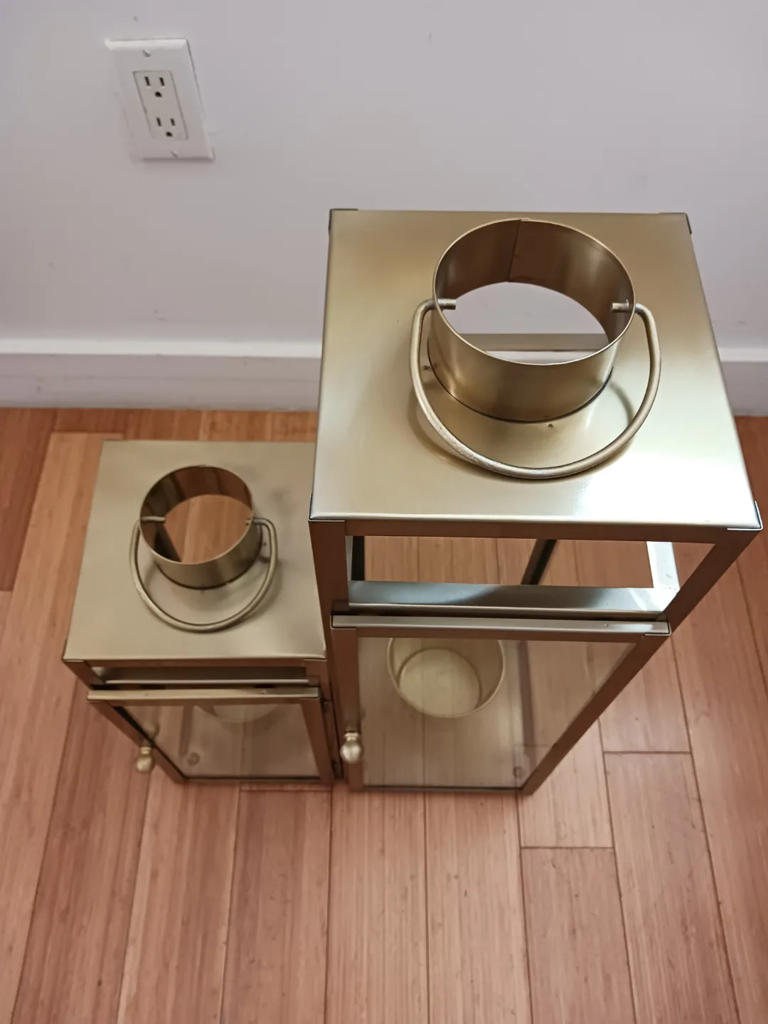 Elegant Gold Metal Lantern Set – Includes 2 Sizes + Glass Panels image indicator(3)