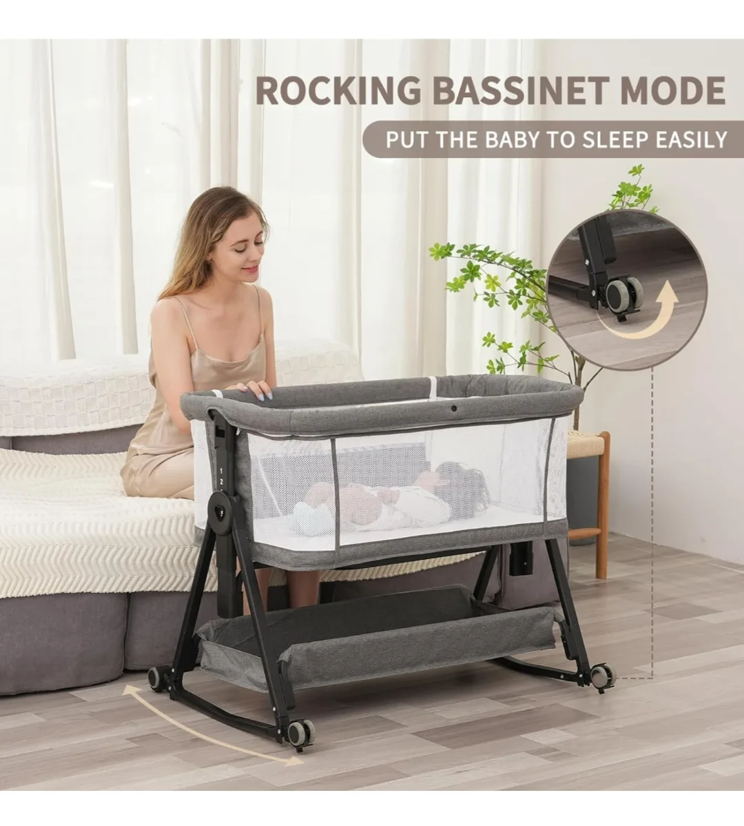 Baby Bassinet with Storage, 7 Height Adjustments image indicator(3)