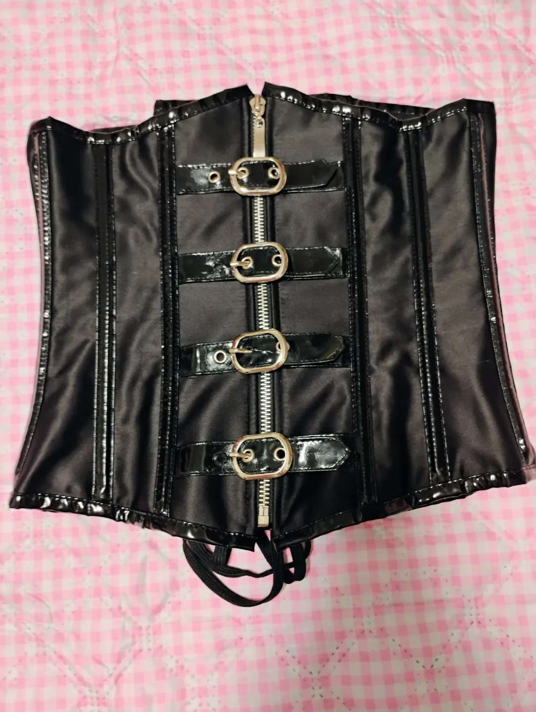 Black Satin Corset with Zipper and Laces thumbnail