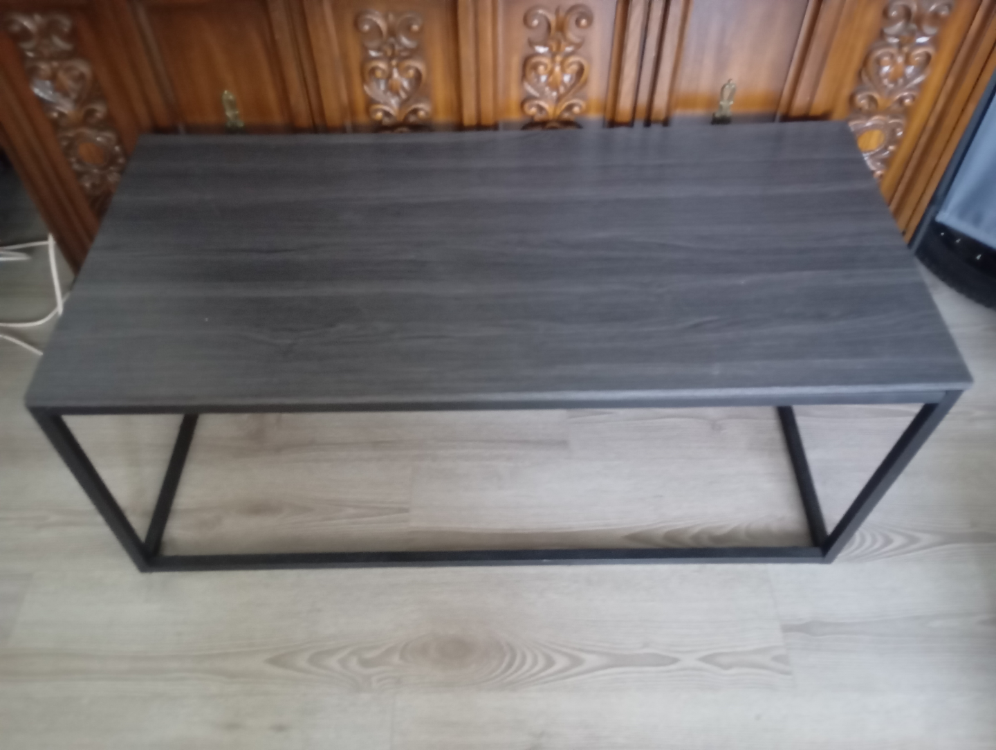 Dark Grey Coffee Table with Black Metal Frame