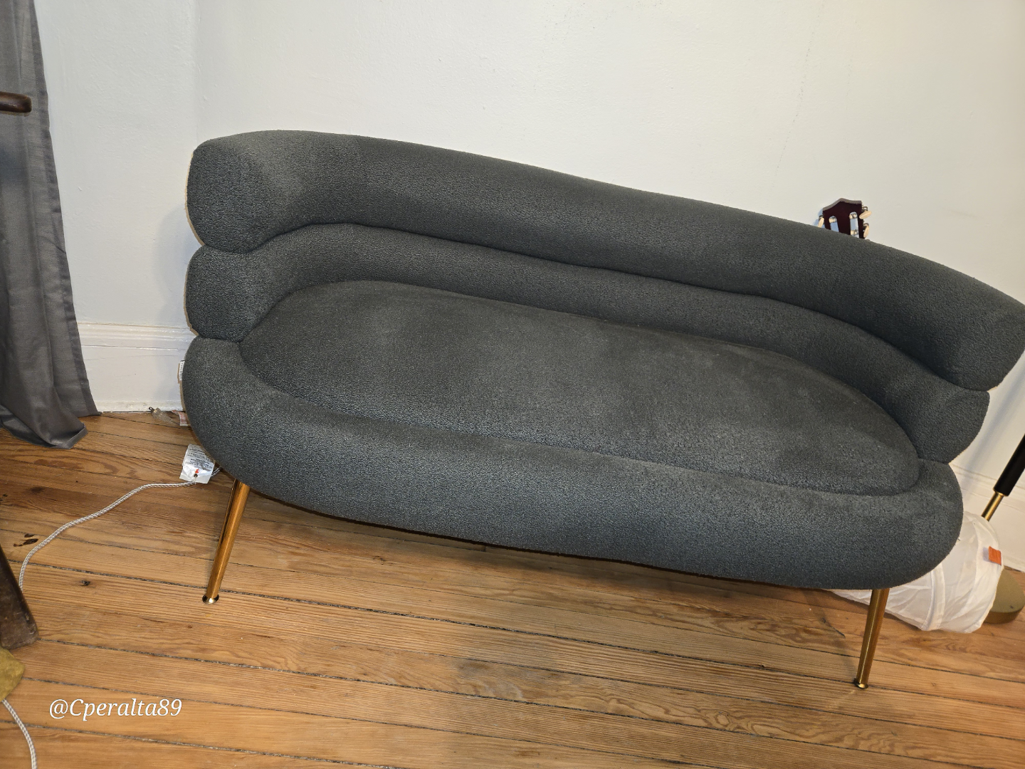 Dark Green Tufted Upholstered Loveseat with Gold Legs