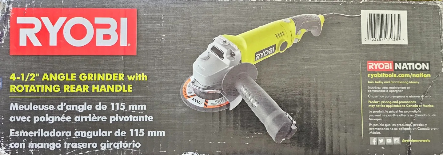 RYOBI 4-1/2" Angle Grinder with Rotating Rear Handle thumbnail