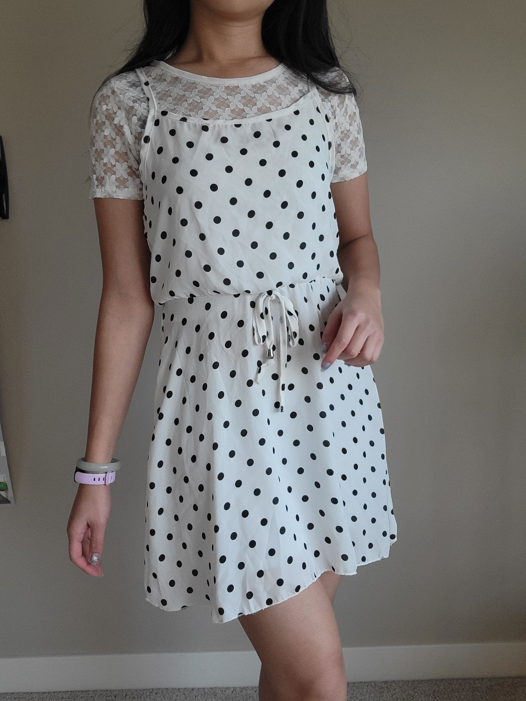 Black Polka Dot Dress with Lace underlay - photo 2