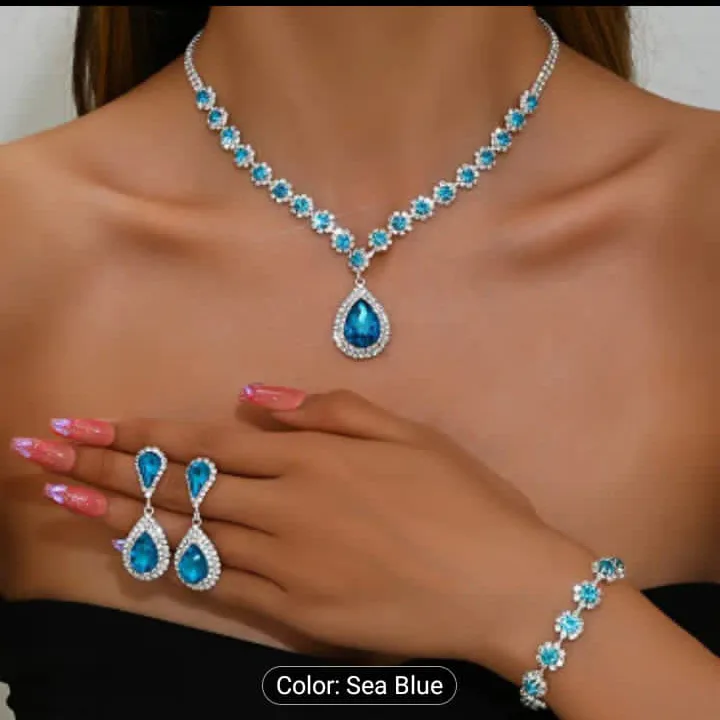 Stunning Sea Blue Crystal Jewellery Set thumbnail