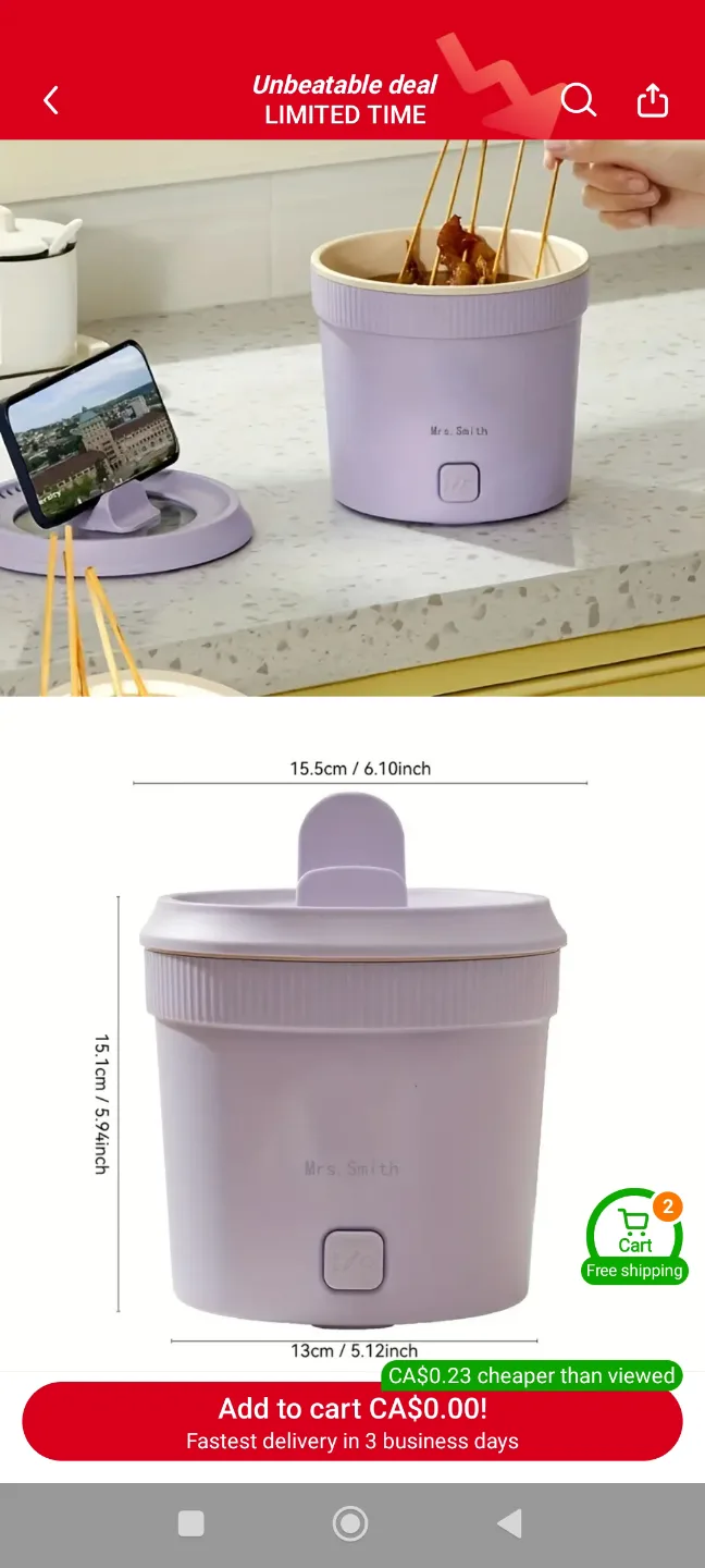 New Purple Multifunctional Mini Electric Cooking Pot image indicator(2)