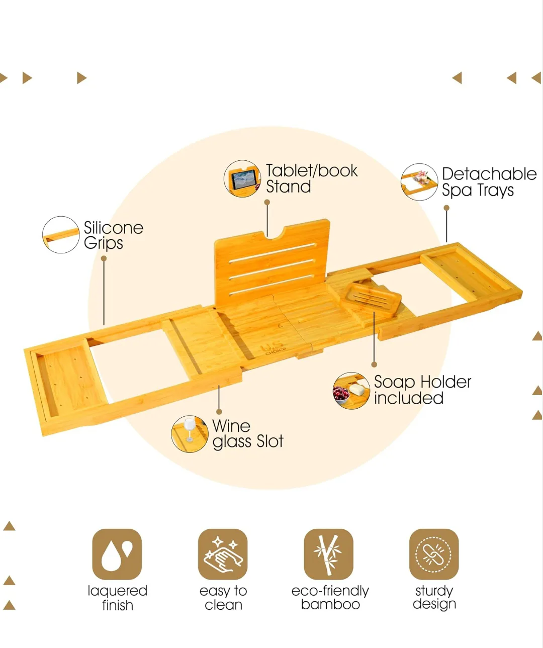 Extendable Bamboo Bathtub Caddy Tray image indicator(4)