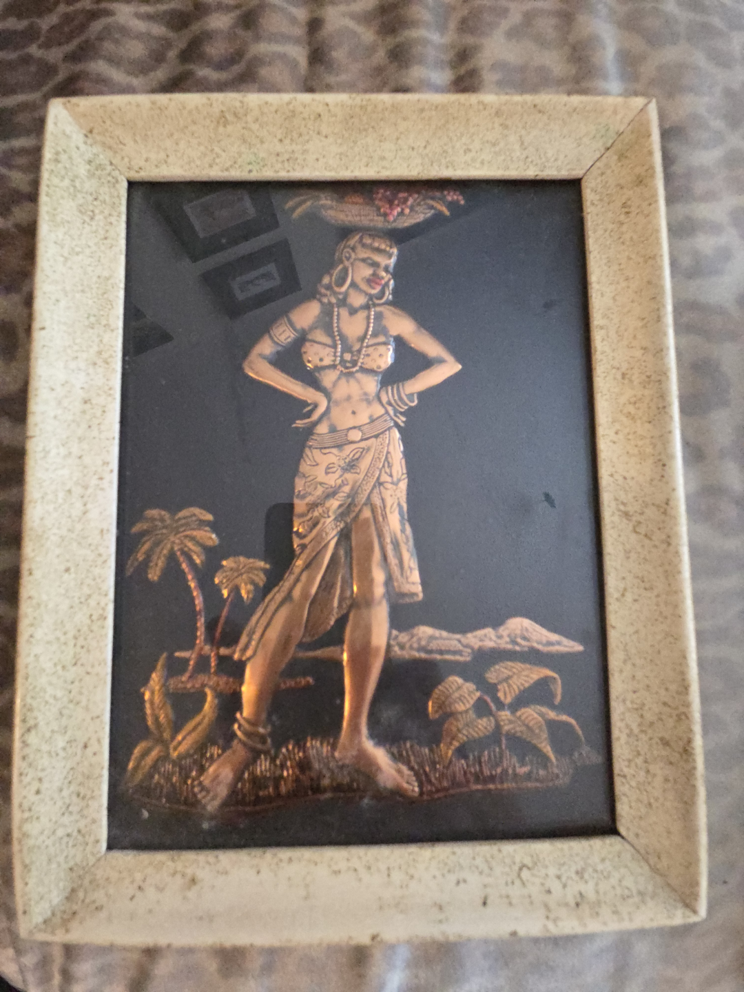 Vintage Pair of Copper Relief Wall Art - Tropical Theme - photo 2
