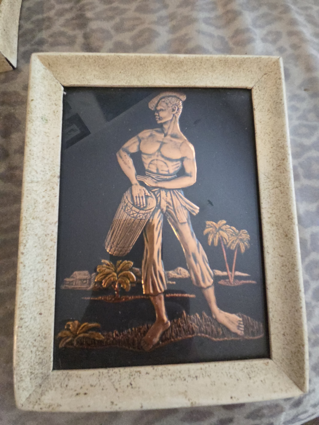 Vintage Pair of Copper Relief Wall Art - Tropical Theme - photo 3