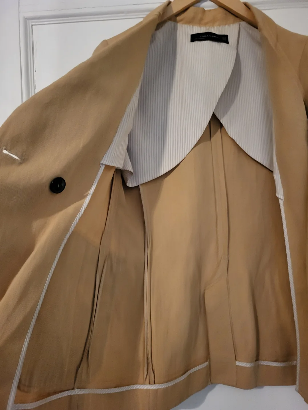 ❣️ Zara Blazer Cotton Blend Khaki Tan Double-Breasted - Size XS image indicator(6)