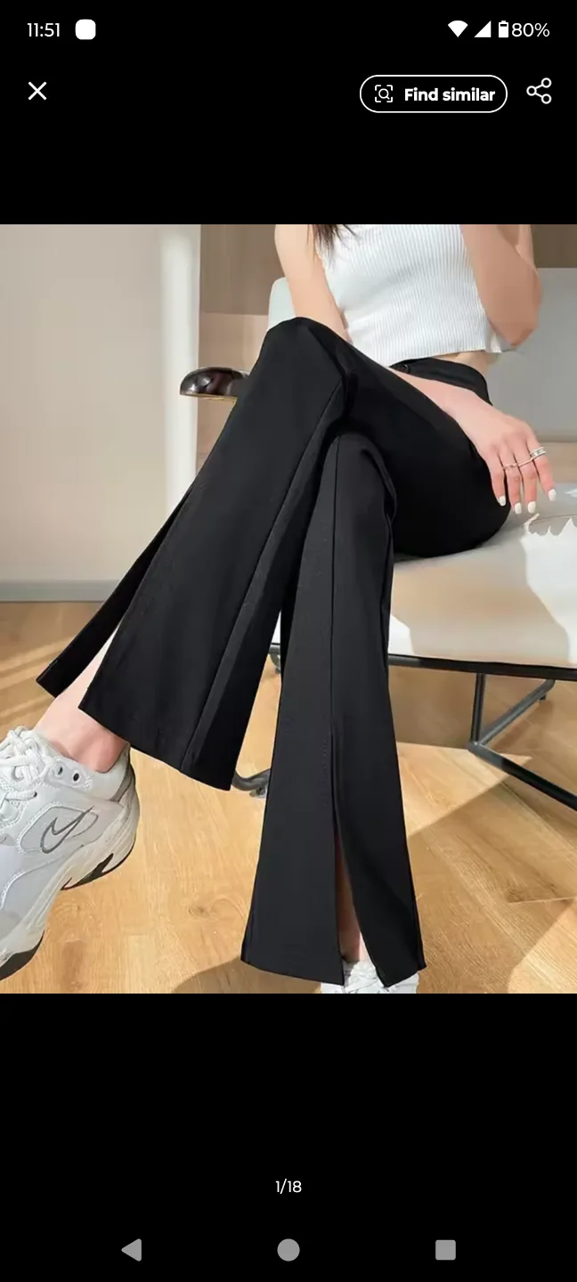 Black High-Waisted Flare Pants with Slit Front thumbnail