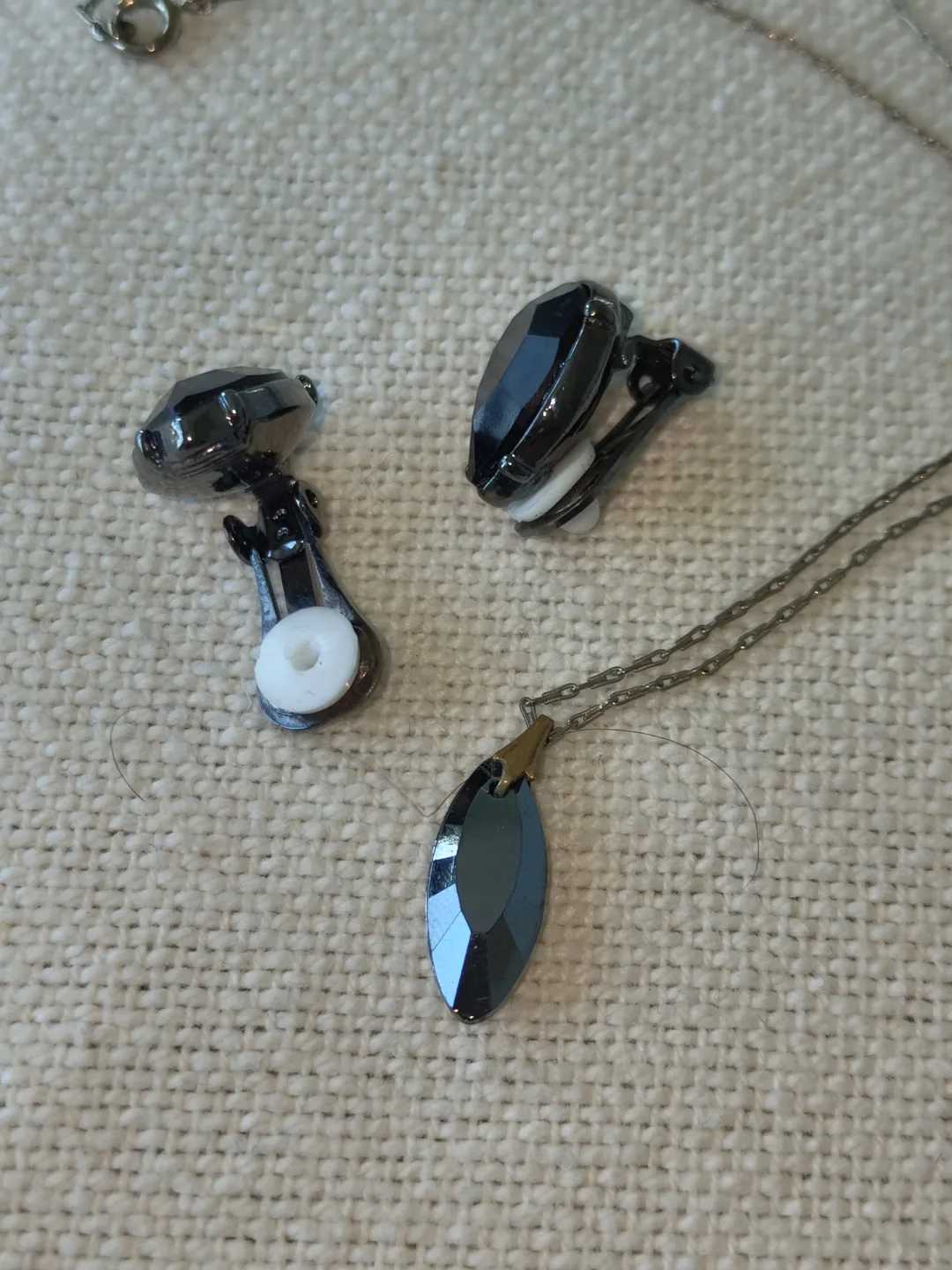 Elegant Black Teardrop Necklace + Clip-on Earring thumbnail