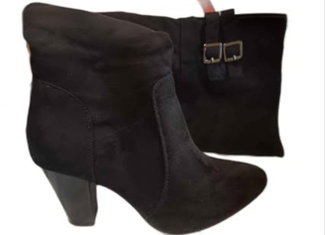 Black Suede Over-the-Knee Boots with Buckle Detail - photo 4