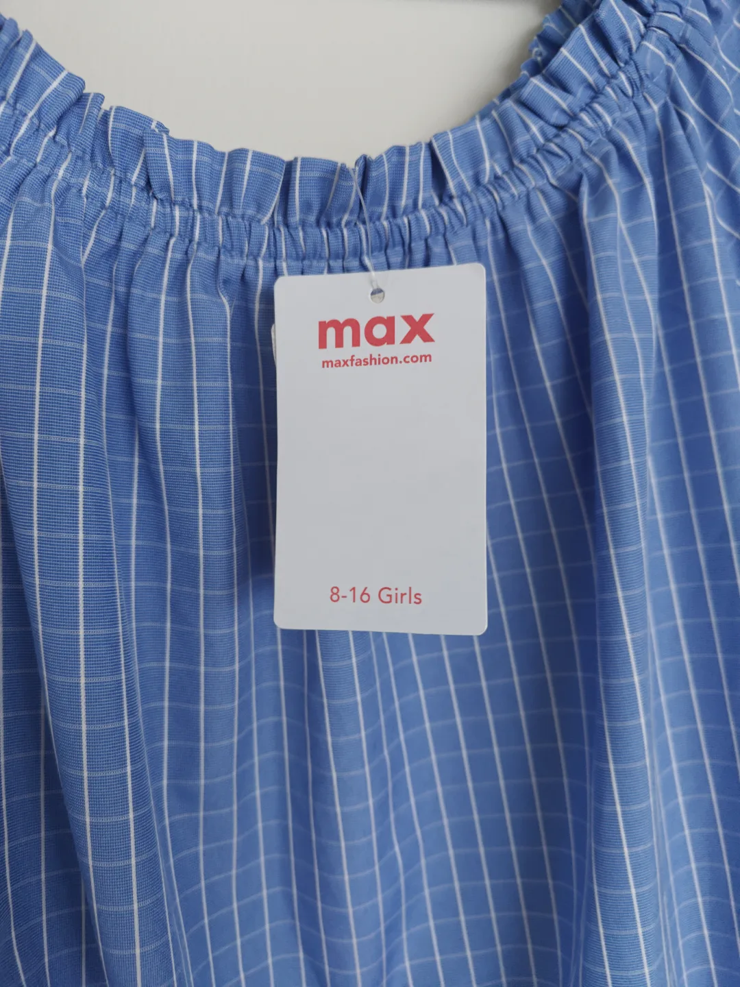 Girls' Blue Gingham Off-the-Shoulder Dress Size 8-16 image indicator(5)