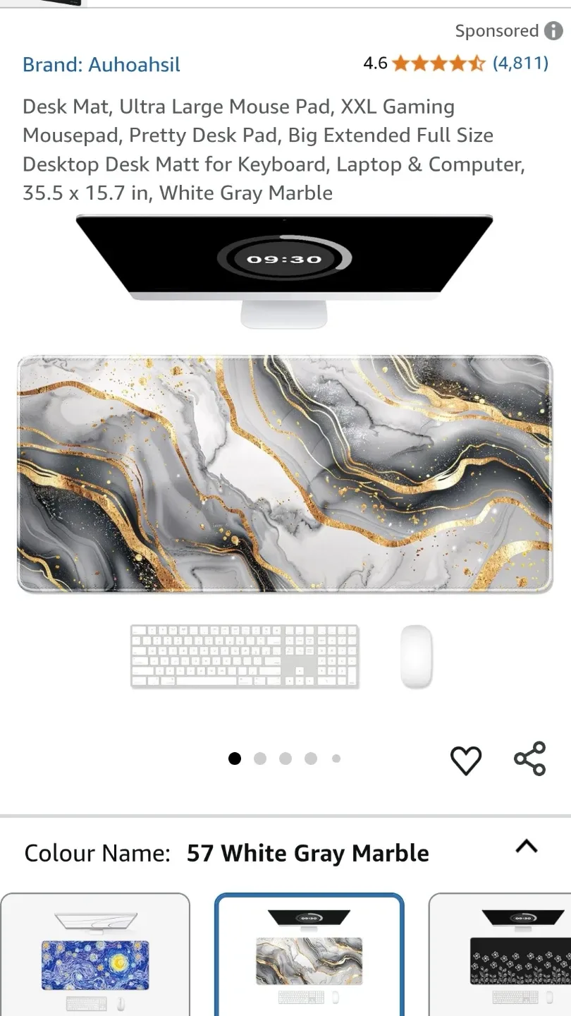 Auhoahsil XXL Gaming Mousepad Desk Mat - White Gray Marble thumbnail