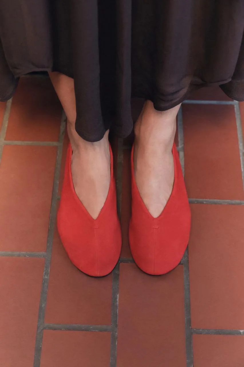 Red Suede Flat Shoes - Zara thumbnail