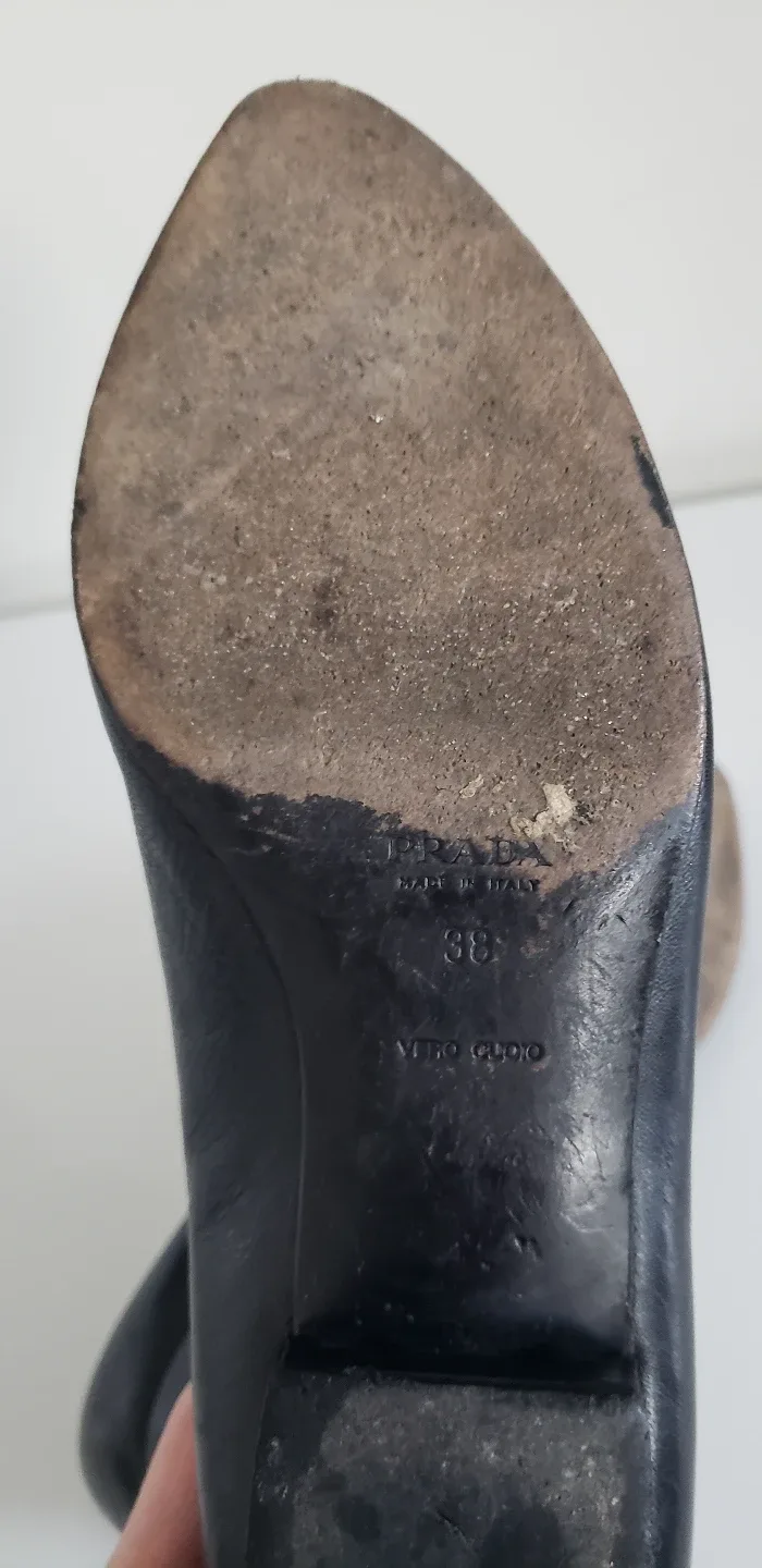 Prada Black Leather Pointed Toe Flats - Sz 38 image indicator(7)